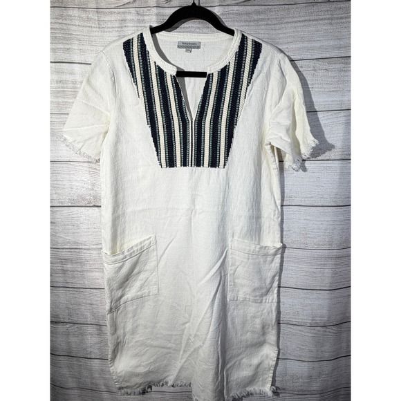 World Market Dresses & Skirts - World Market S/M White‎ Embroidered Cotton Dress Lagenlook Relaxed Boho Earthy